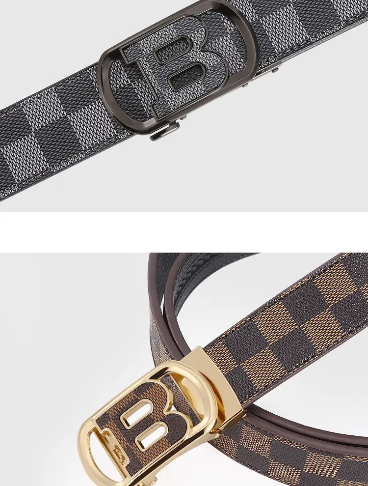 Men's Gold Plated Network Belt with Letter Plaid Design β feature 10