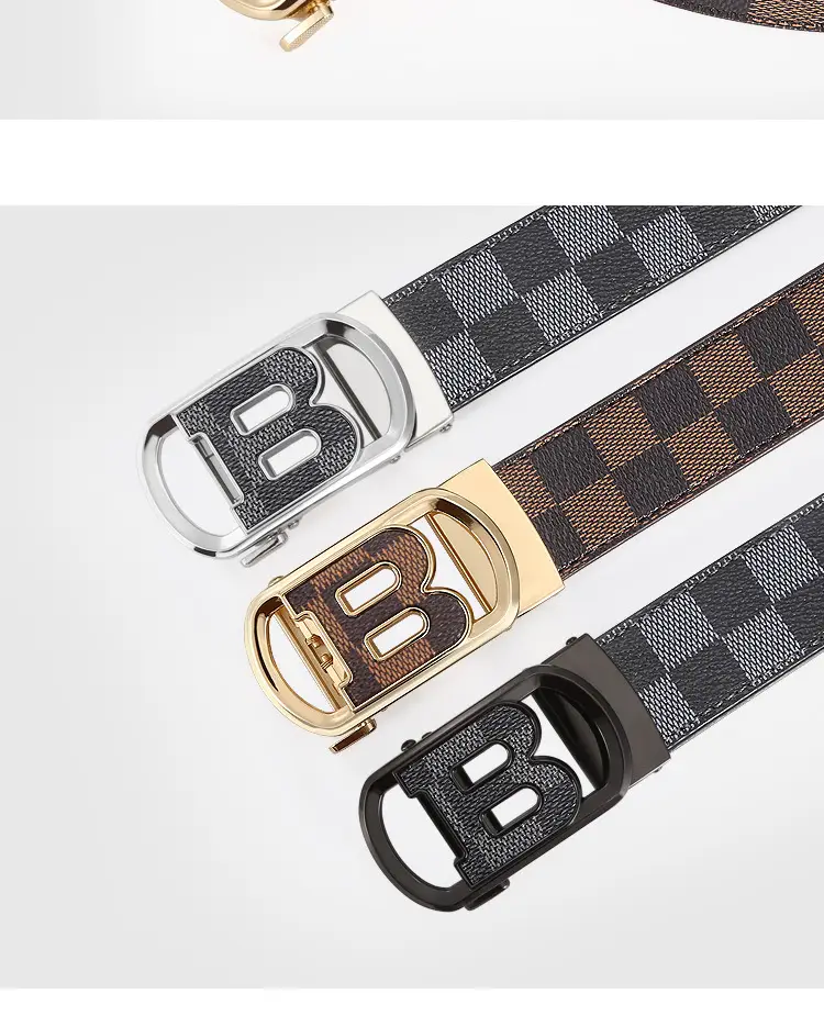 Men's Gold Plated Network Belt with Letter Plaid Design β feature 11