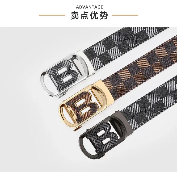 Men's Gold Plated Network Belt with Letter Plaid Design β feature 2