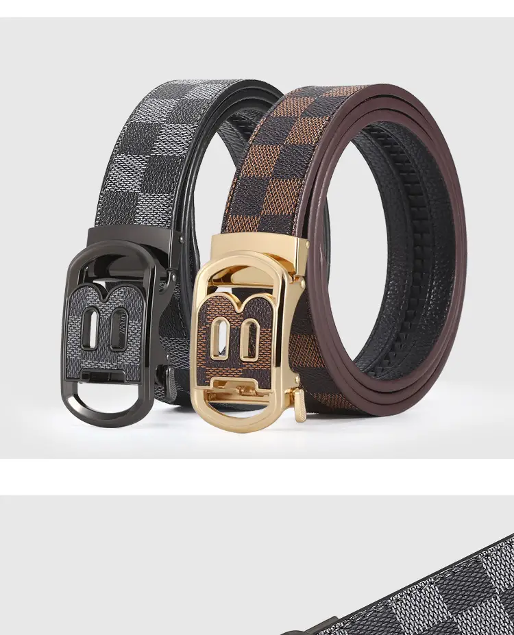 Men's Gold Plated Network Belt with Letter Plaid Design β feature 9
