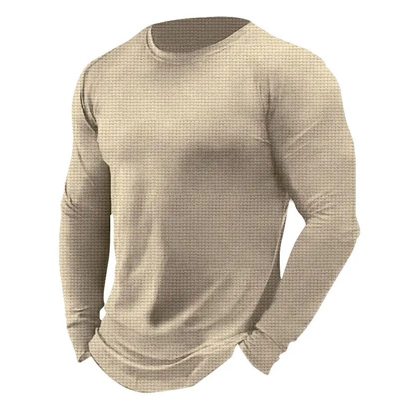 Grey Waffle Long Sleeve Polo Shirt for Men - Image 7