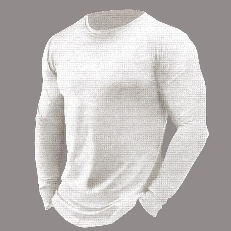 Grey Waffle Long Sleeve Polo Shirt for Men — feature 3