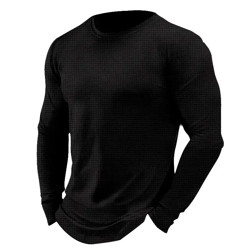 Grey Waffle Long Sleeve Polo Shirt for Men — feature 4