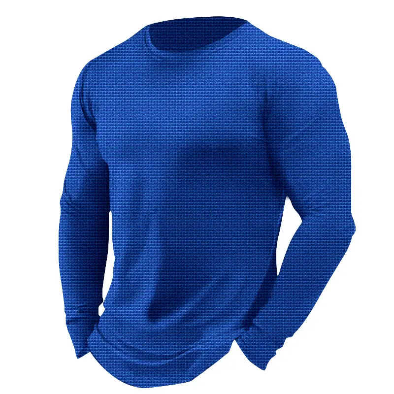 Grey Waffle Long Sleeve Polo Shirt for Men — feature 5