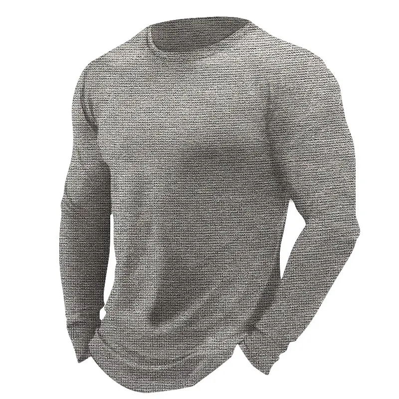 Grey Waffle Long Sleeve Polo Shirt for Men - Image 2