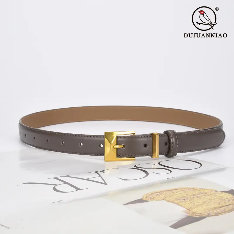 Women's Green Genuine Leather Belt with Gold Buckle
