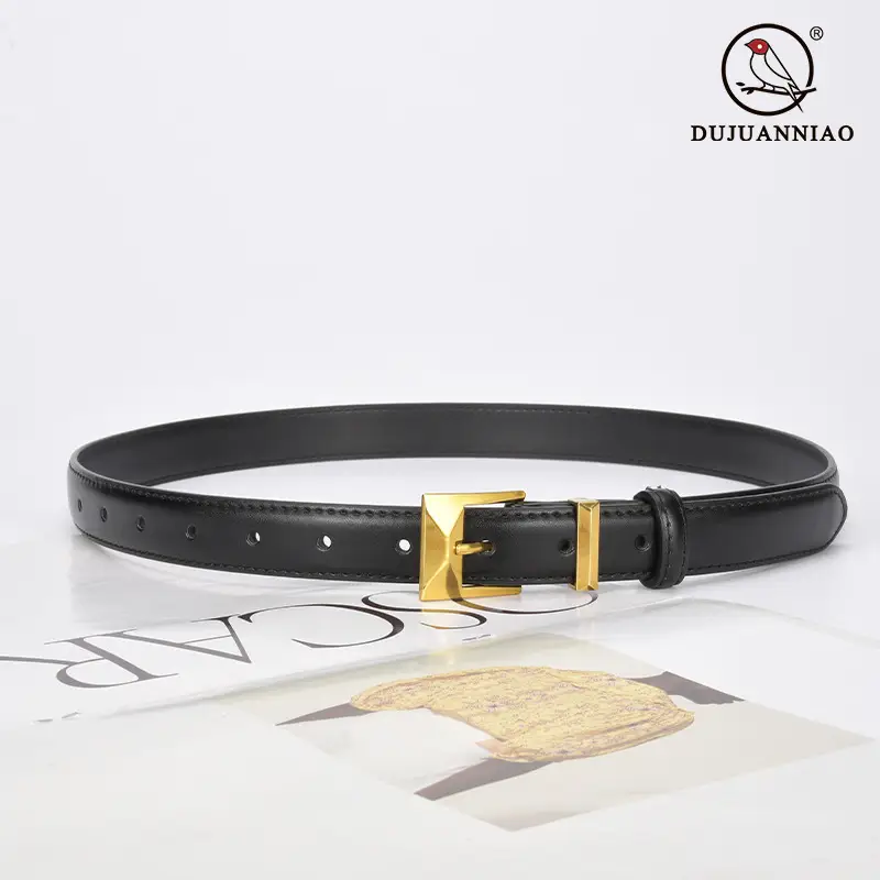 Women's Green Genuine Leather Belt with Gold Buckle