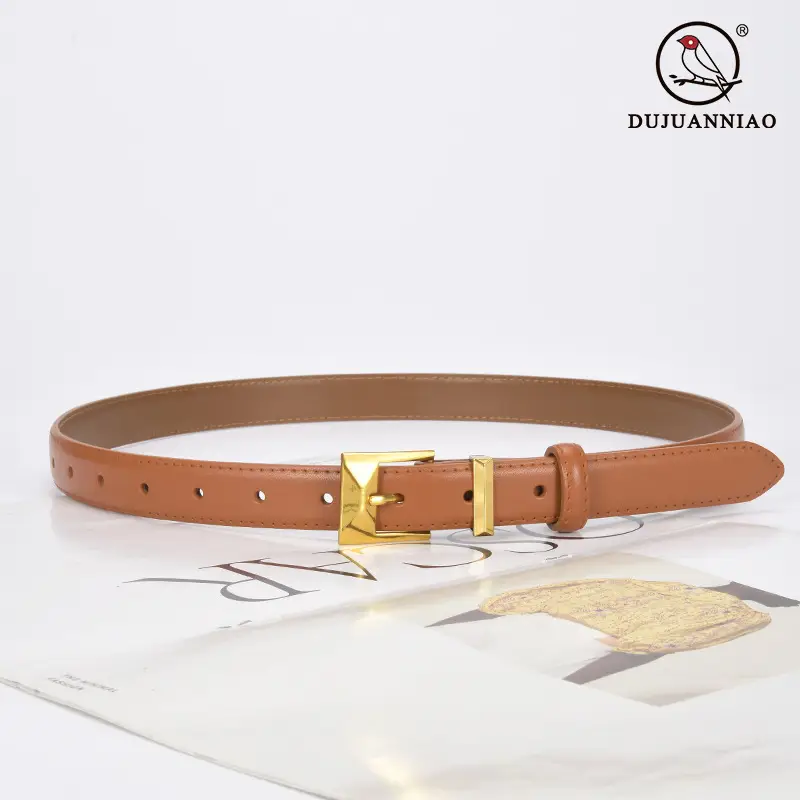 Women's Green Genuine Leather Belt with Gold Buckle