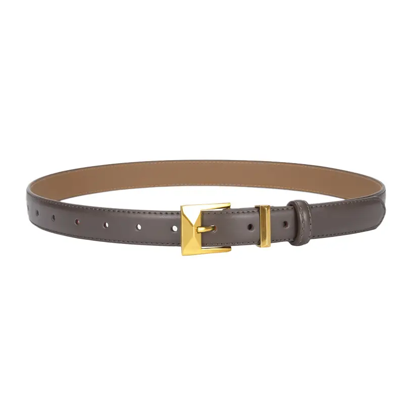 Women's Green Genuine Leather Belt with Gold Buckle