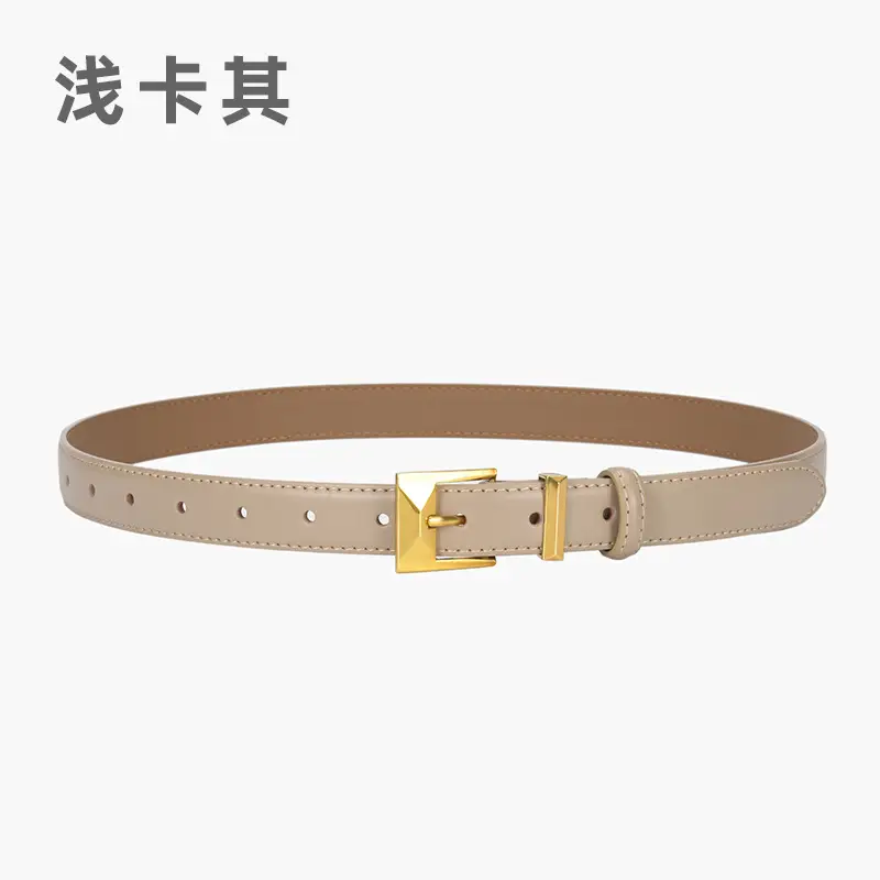 Women's Green Genuine Leather Belt with Gold Buckle