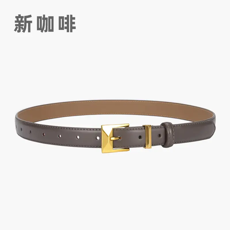 Women's Green Genuine Leather Belt with Gold Buckle