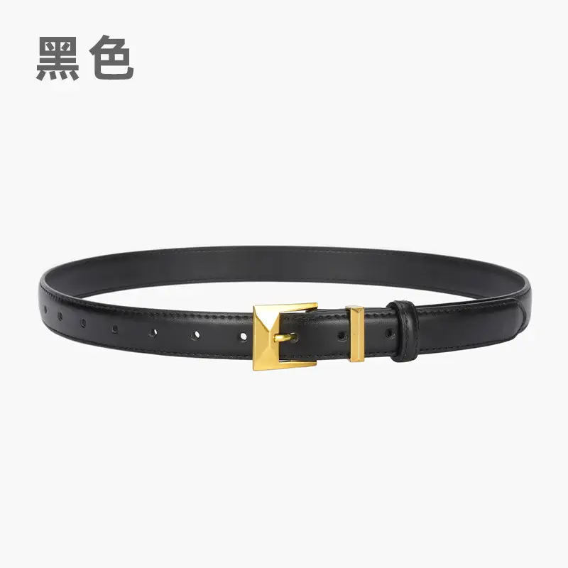 Women's Green Genuine Leather Belt with Gold Buckle