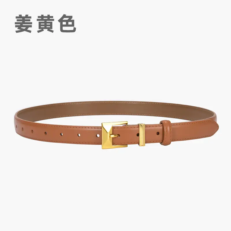 Women's Green Genuine Leather Belt with Gold Buckle