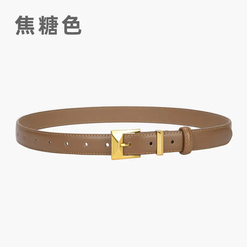 Women's Green Genuine Leather Belt with Gold Buckle