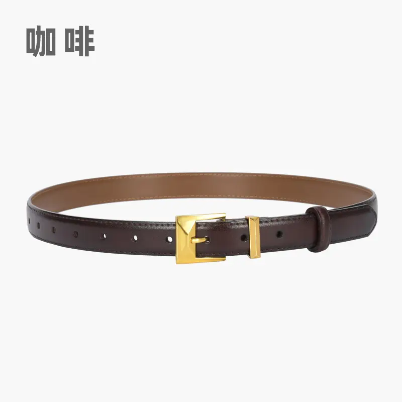 Women's Green Genuine Leather Belt with Gold Buckle