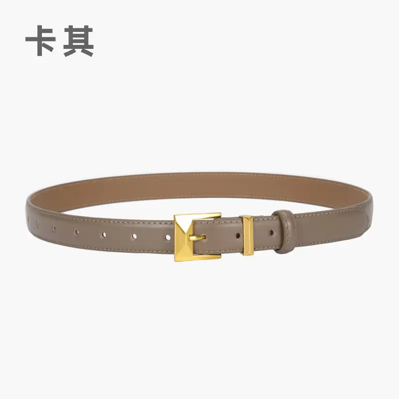 Women's Green Genuine Leather Belt with Gold Buckle