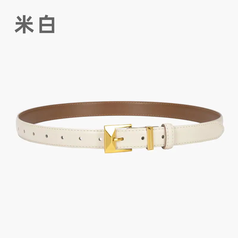Women's Green Genuine Leather Belt with Gold Buckle