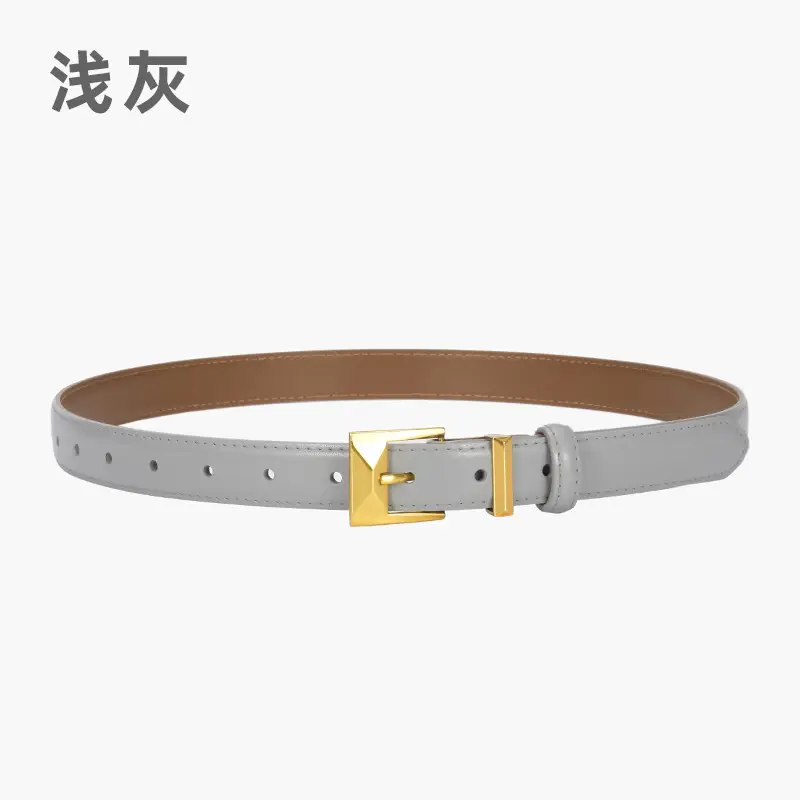 Women's Green Genuine Leather Belt with Gold Buckle