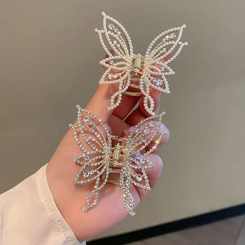 Butterfly Pearl Hair Clip for Women Back of Head