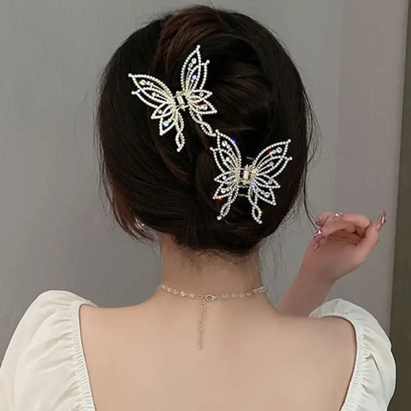 Butterfly Pearl Hair Clip for Women Back of Head