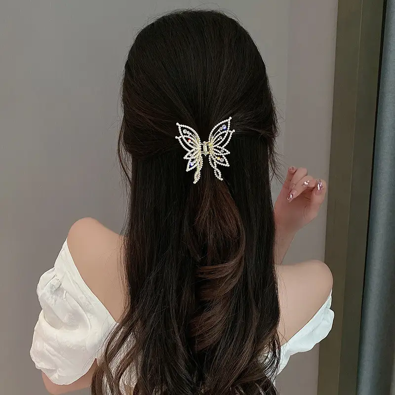 Butterfly Pearl Hair Clip for Women Back of Head