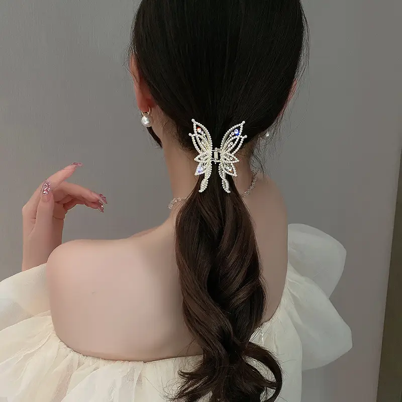 Butterfly Pearl Hair Clip for Women Back of Head