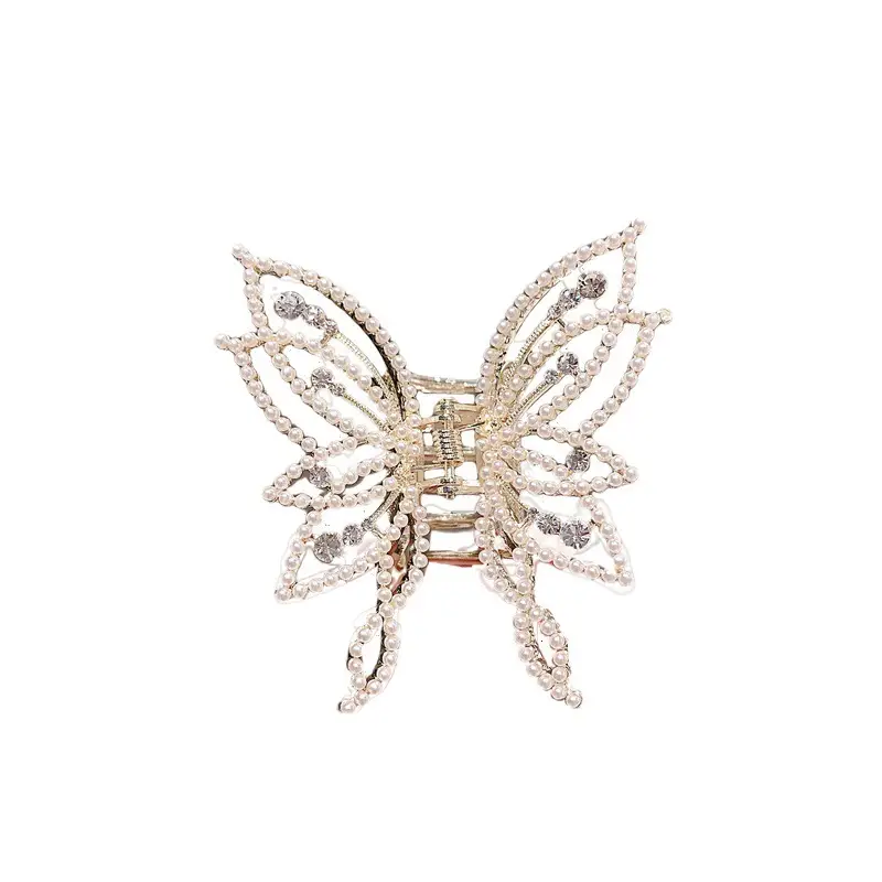 Butterfly Pearl Hair Clip for Women Back of Head