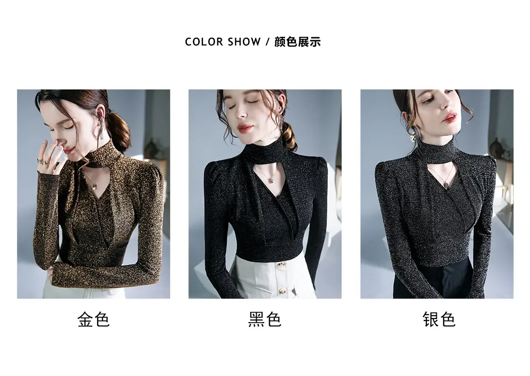 Black Silk Long Sleeve Neck Top with Keyhole Design — feature 2