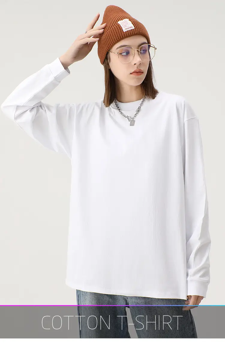 Men Women White Long Sleeve Cotton T-Shirt — feature 16