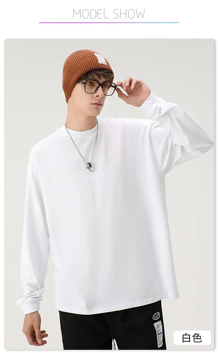 Men Women White Long Sleeve Cotton T-Shirt — feature 18