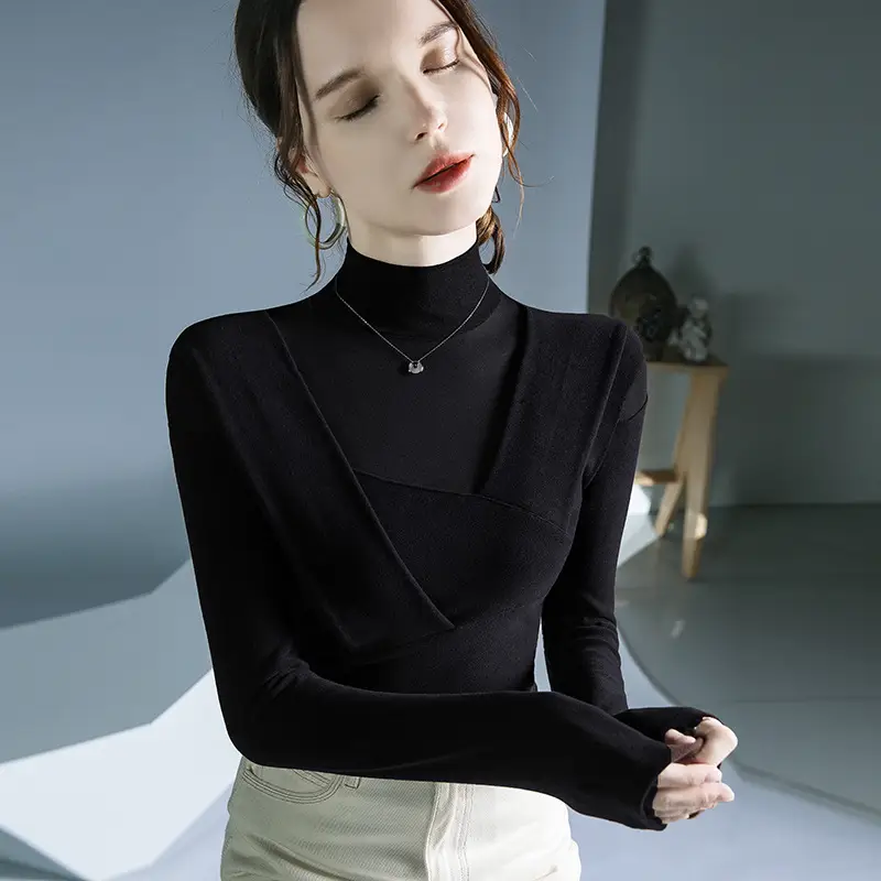 Black Velvet Long Sleeve Top for Women Autumn Winter - Image 2