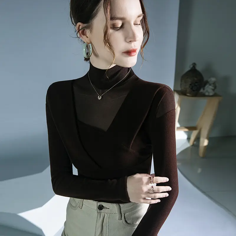 Black Velvet Long Sleeve Top for Women Autumn Winter - Image 3