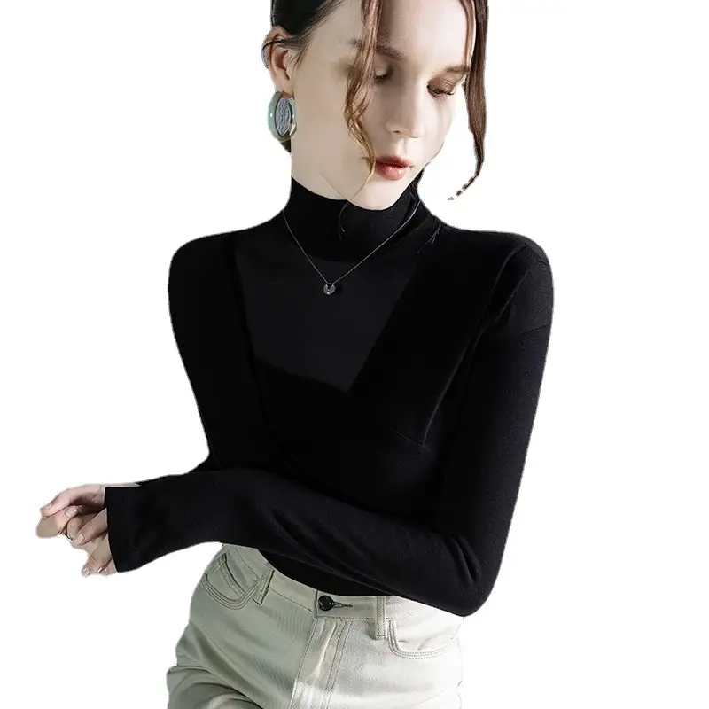 Black Velvet Long Sleeve Top for Women Autumn Winter - Image 5