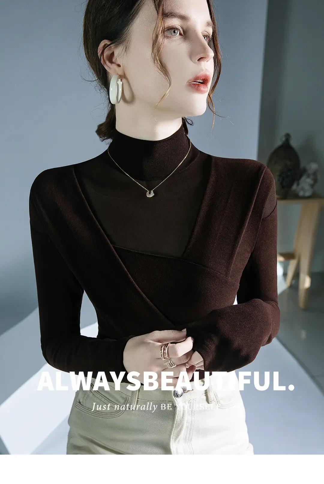 Black Velvet Long Sleeve Top for Women Autumn Winter — feature 1
