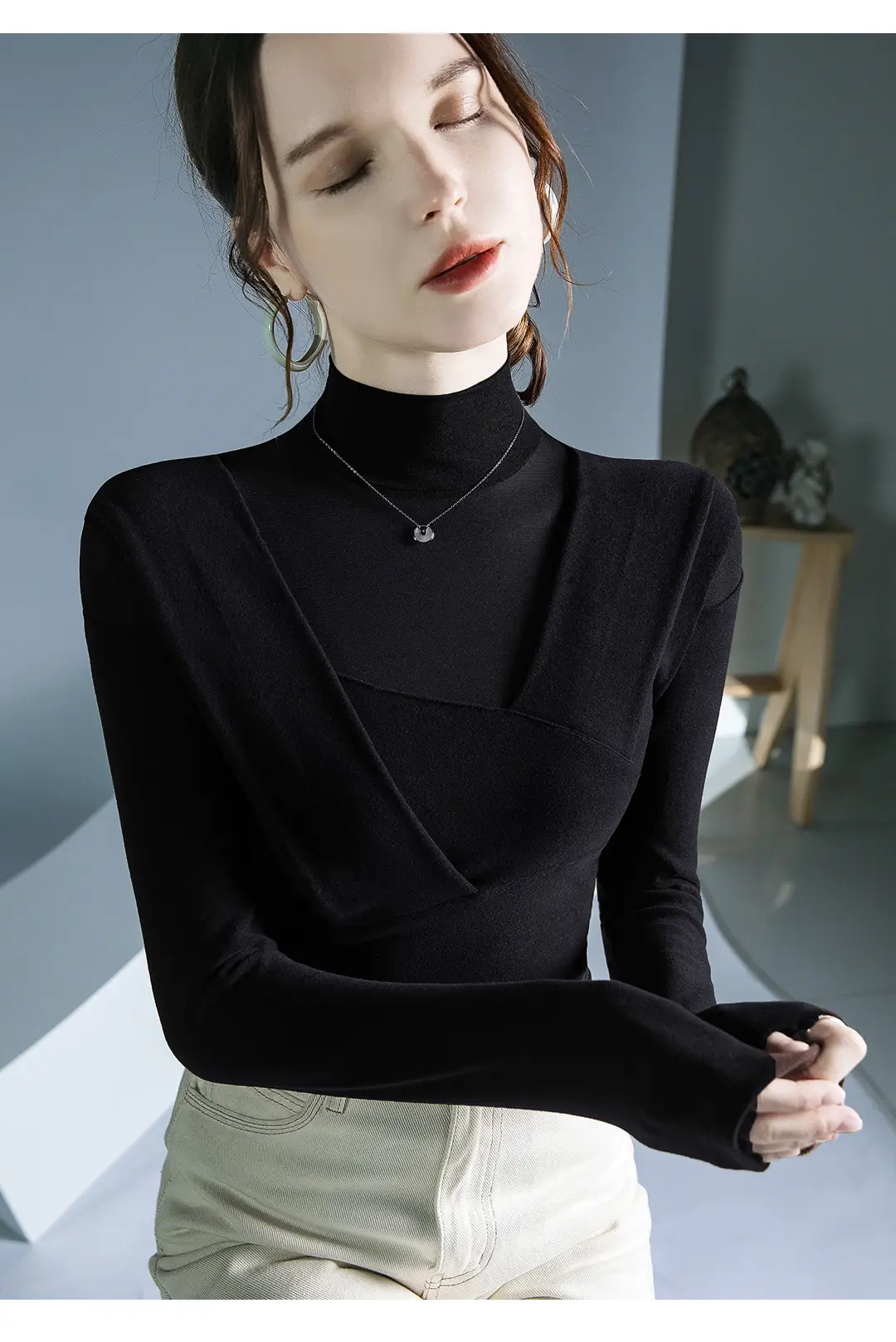 Black Velvet Long Sleeve Top for Women Autumn Winter — feature 10