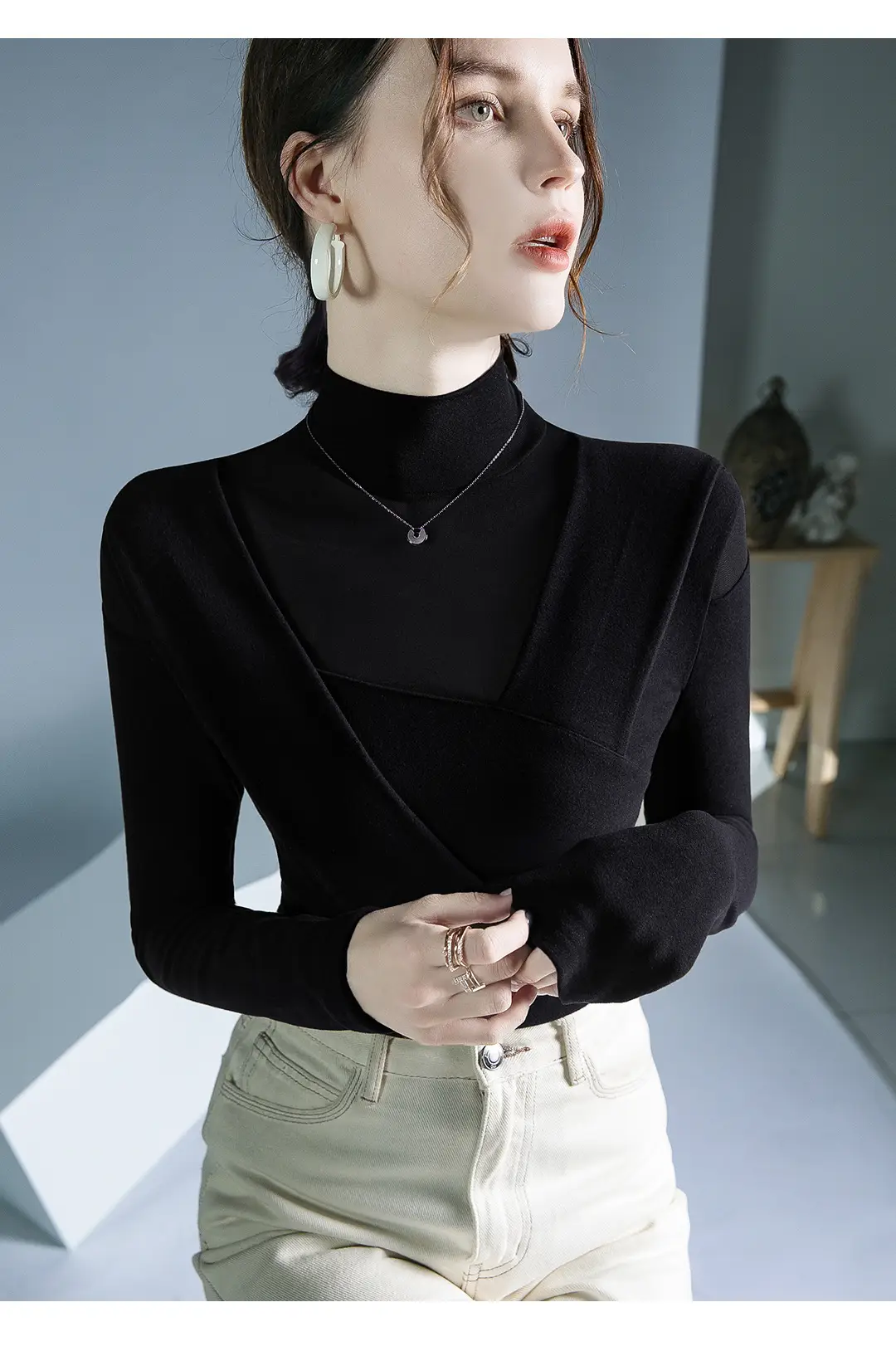 Black Velvet Long Sleeve Top for Women Autumn Winter — feature 11