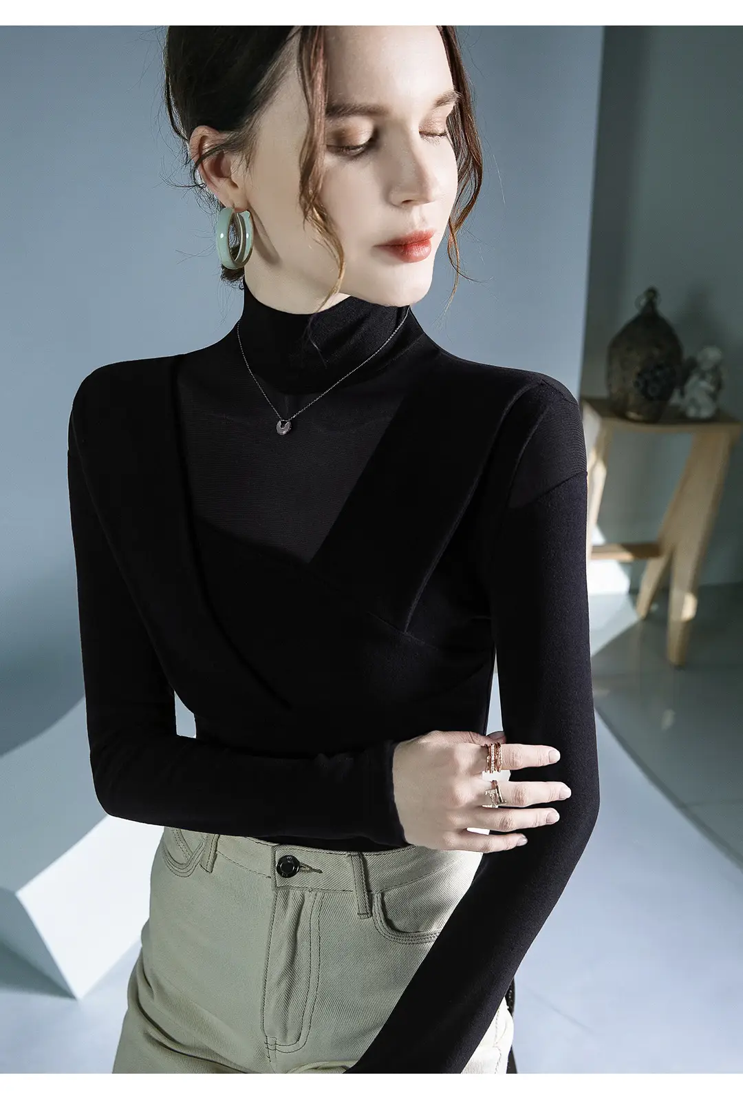 Black Velvet Long Sleeve Top for Women Autumn Winter — feature 12