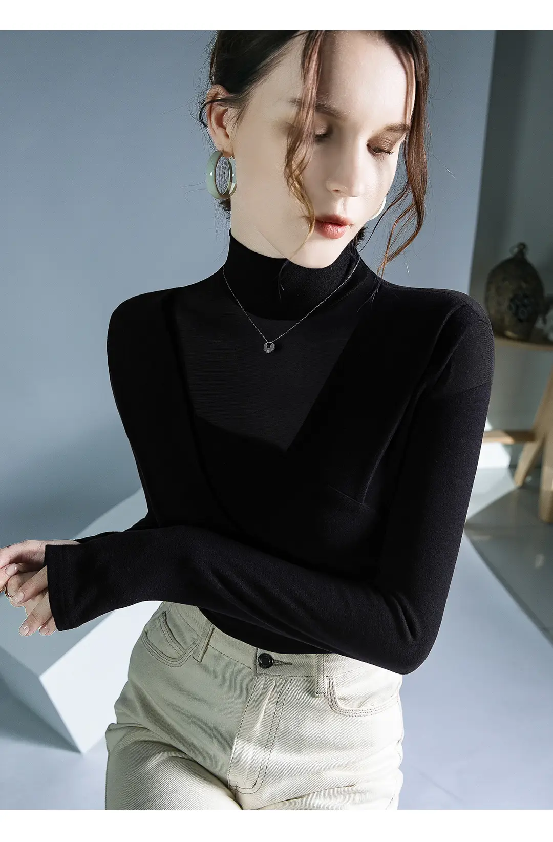 Black Velvet Long Sleeve Top for Women Autumn Winter — feature 13