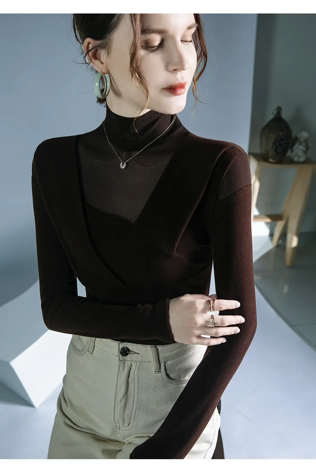 Black Velvet Long Sleeve Top for Women Autumn Winter — feature 4