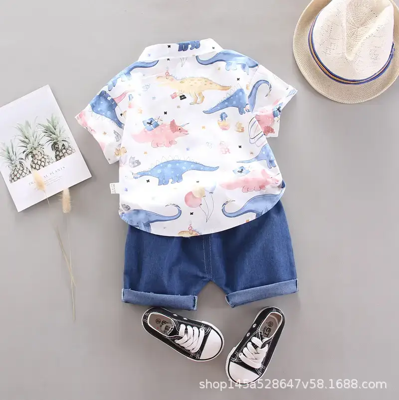 Boys' Navy Printed Shorts Suit with Hat & Sneakers - Image 5
