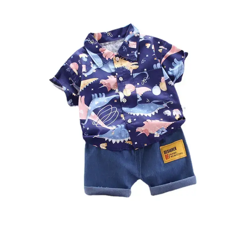 Boys' Navy Printed Shorts Suit with Hat & Sneakers - Image 6
