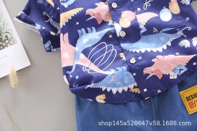 Boys' Navy Printed Shorts Suit with Hat & Sneakers — feature 11