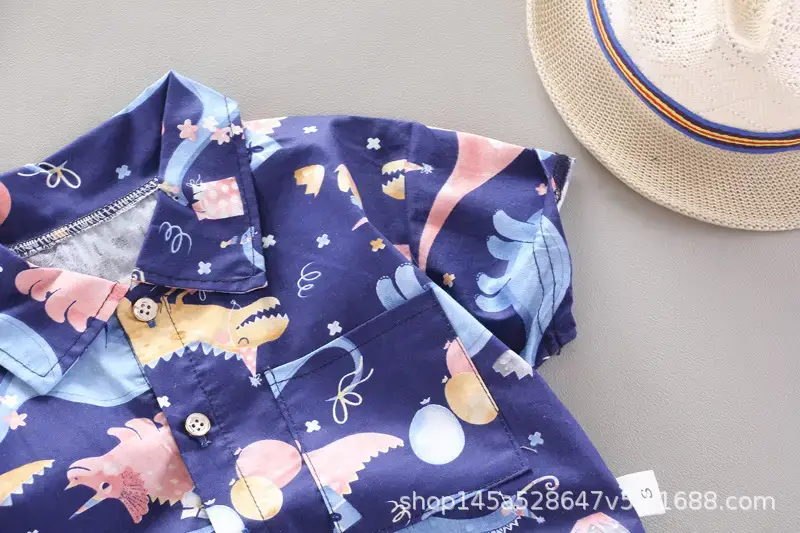 Boys' Navy Printed Shorts Suit with Hat & Sneakers — feature 12