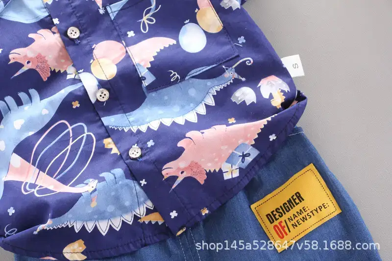 Boys' Navy Printed Shorts Suit with Hat & Sneakers — feature 13