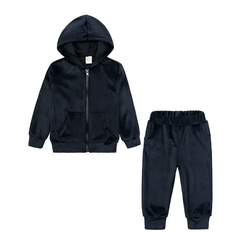 Gold Velvet Kids Suit Hooded Trousers Set for Girls