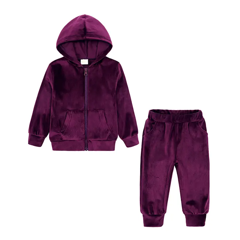 Gold Velvet Kids Suit Hooded Trousers Set for Girls