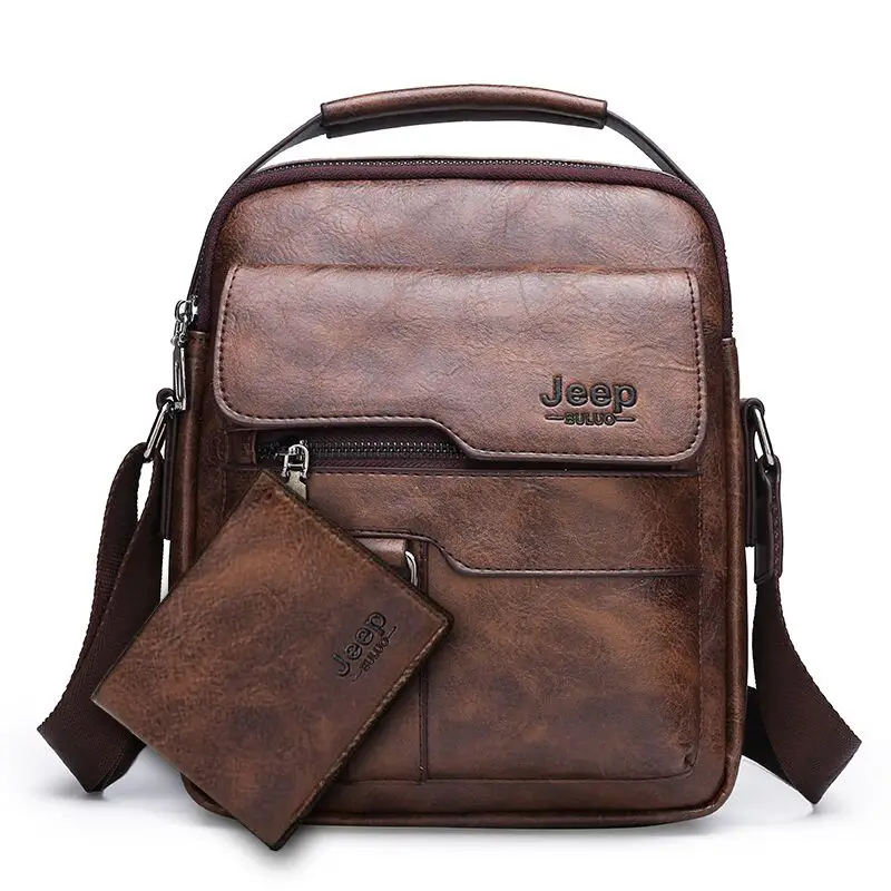 Retro Men's Shoulder Bag with Pocket Set Brown - Image 17