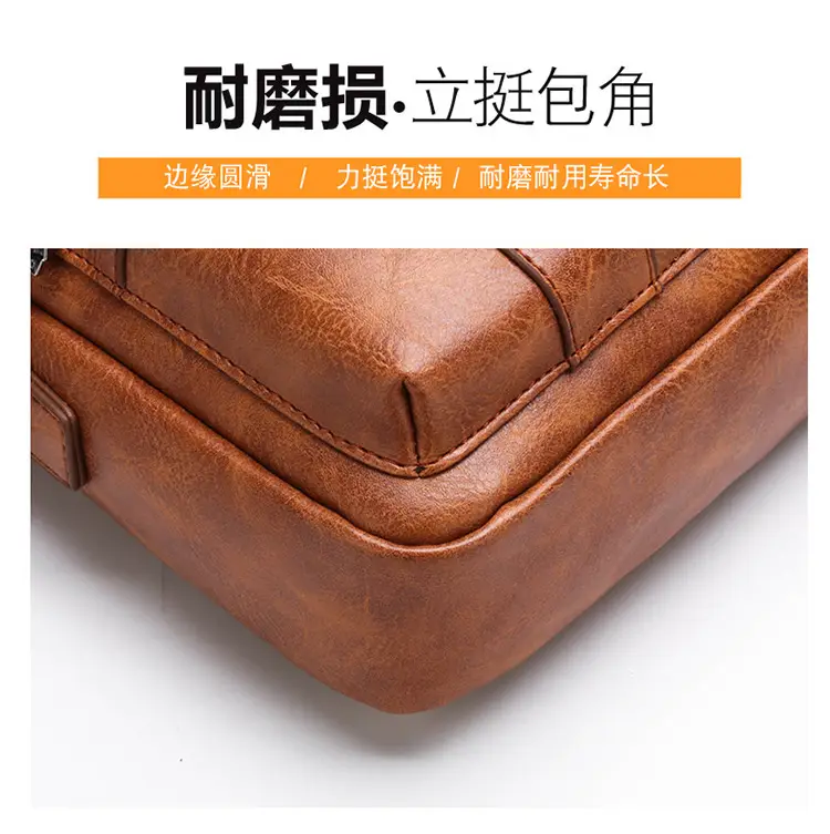 Retro Men's Shoulder Bag with Pocket Set Brown — feature 12