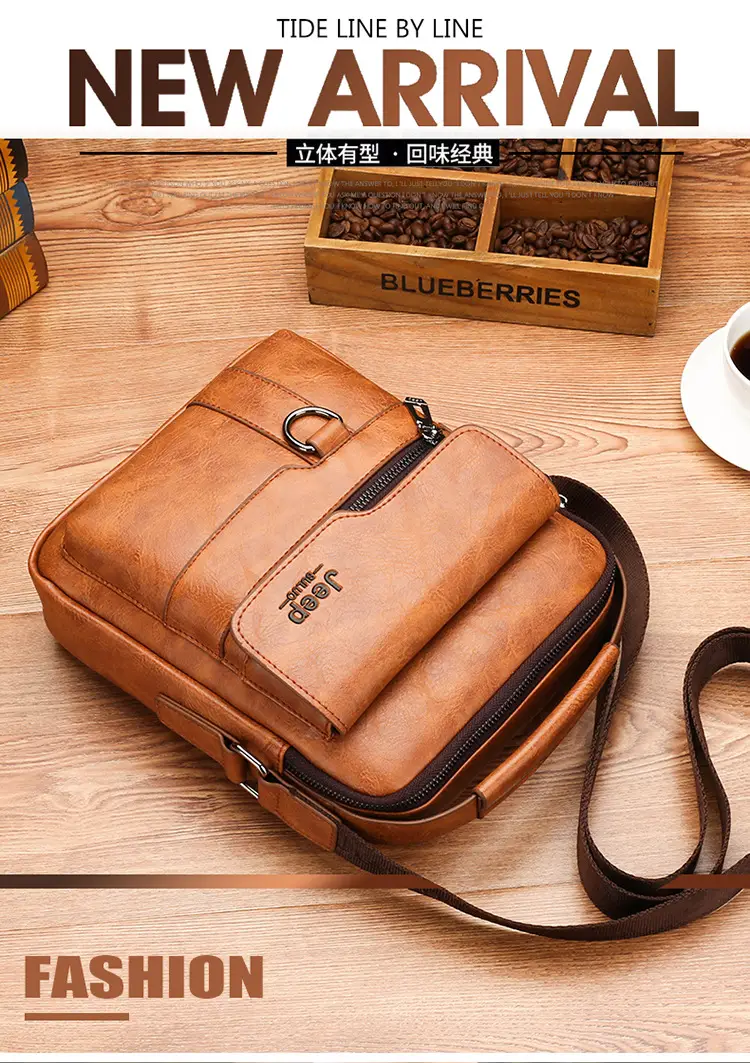 Retro Men's Shoulder Bag with Pocket Set Brown — feature 7