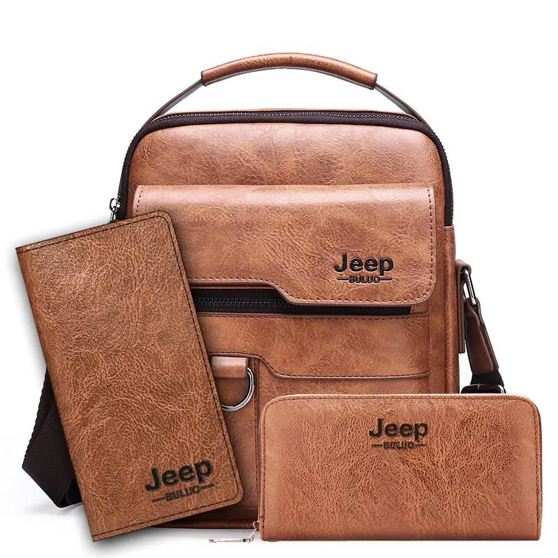 Retro Men's Shoulder Bag with Pocket Set Brown - Image 11